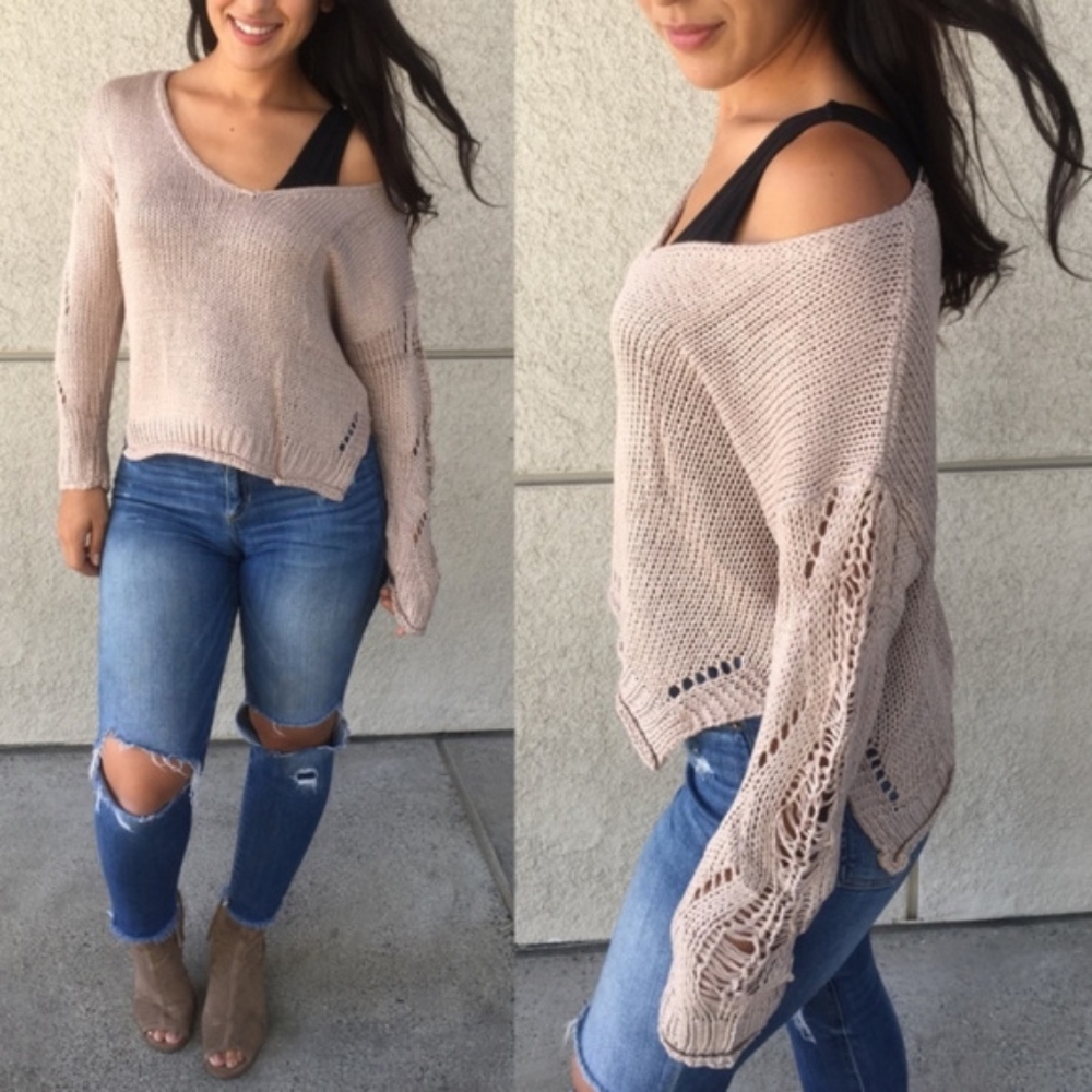 JEANNE Distessed Knit Sweater - MARSALA